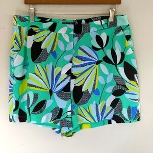 Kaari Blue Tropical Print Poly Crepe Shorts